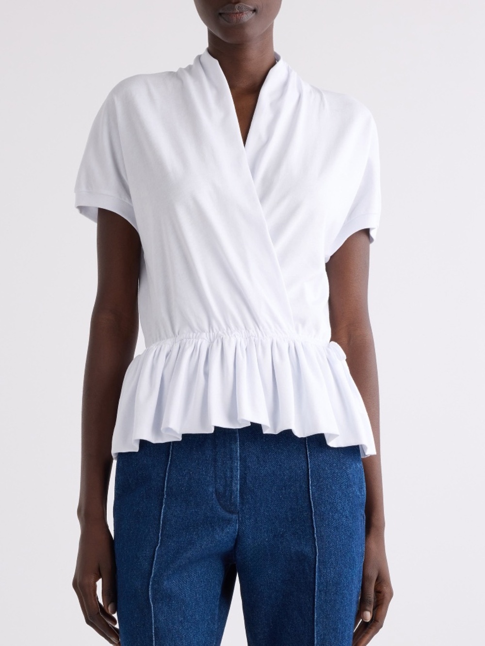 Dries Van Noten Helians Wrap Front Cotton Knit Peplum Top White Medium NWT